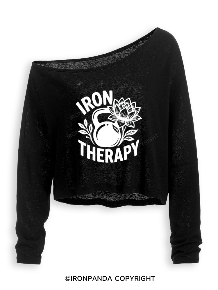 IRON THERAPY FITNESS WORKOUT Off Shoulder Long Sleeve Crop Top
