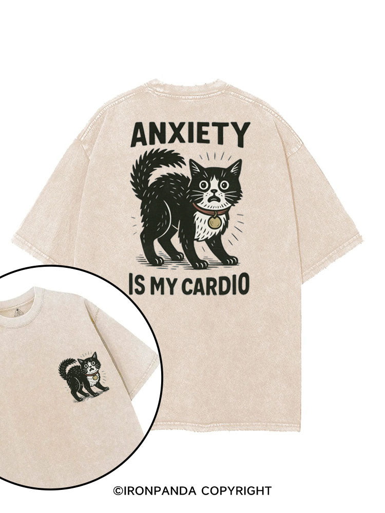 ANXIETY IS MY CARDIO CUTE KITTY printed Gym Shirt
