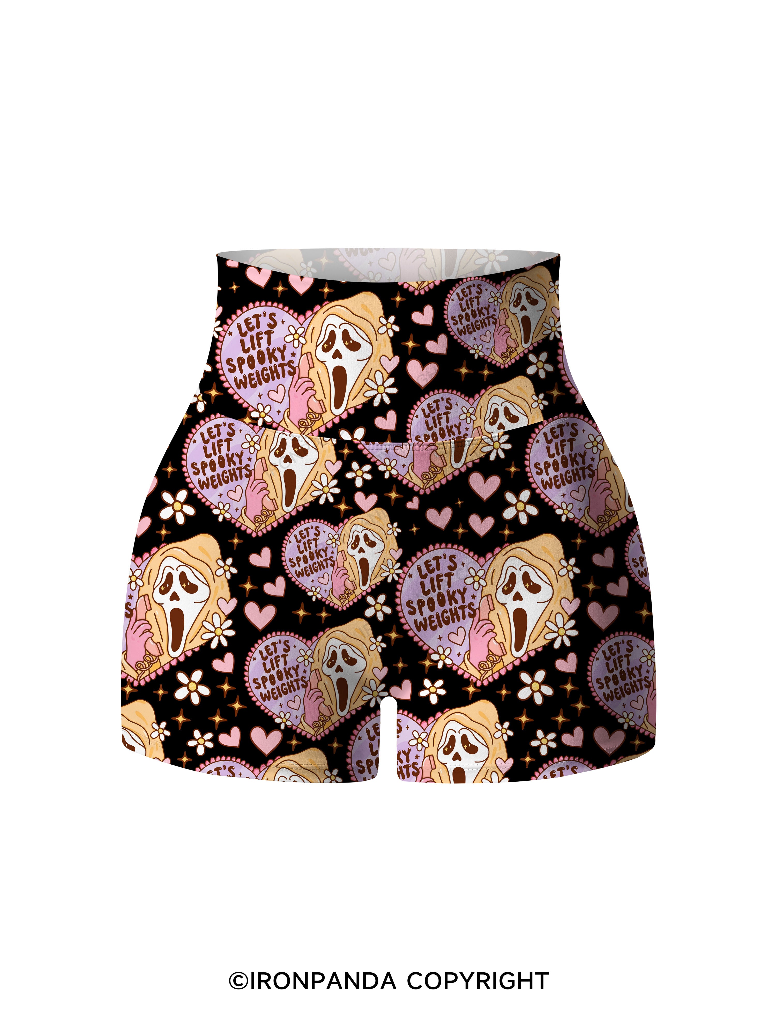 LET'S LIFT SPOOKY WEIGHTS Printed Yoga Shorts