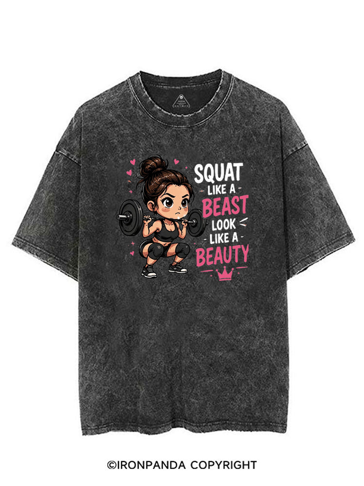 SQUAT LIKE A BEAST LOOK LIKE A BEAUTY VINTAGE GYM SHIRT