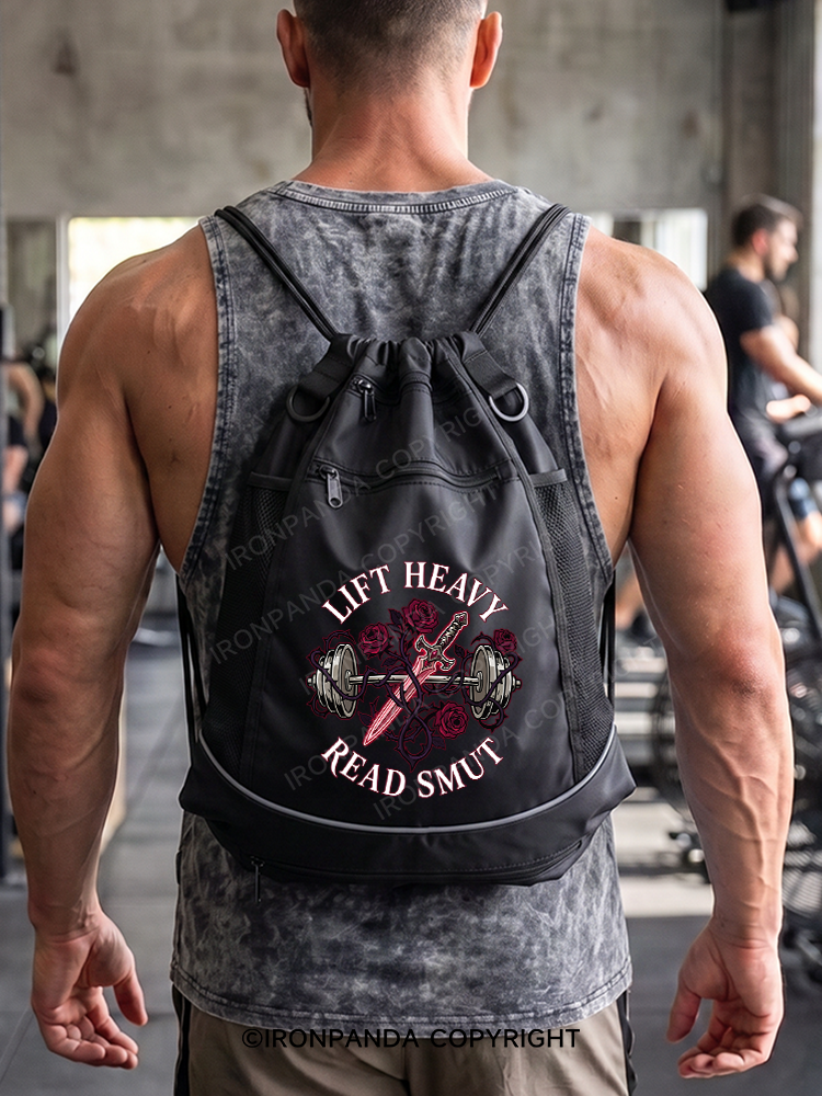 LIFT HEAVY READ SMUT Gym Drawstring Bag
