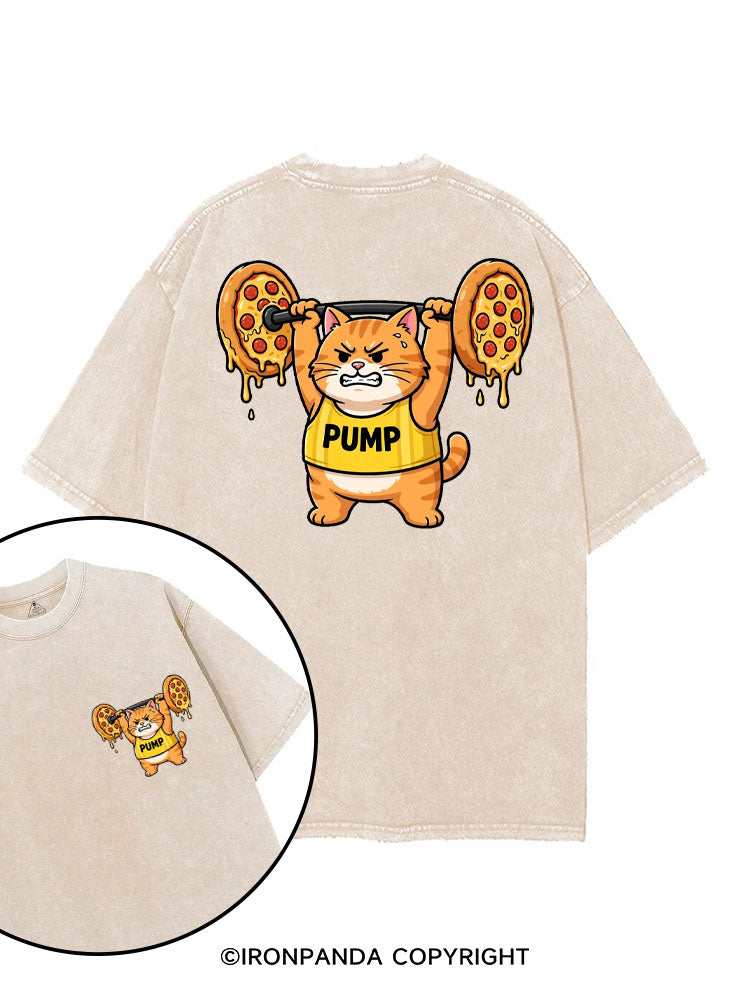 PUMP CAT LIFTING PEPPERONI PIZZA printed Gym Shirt