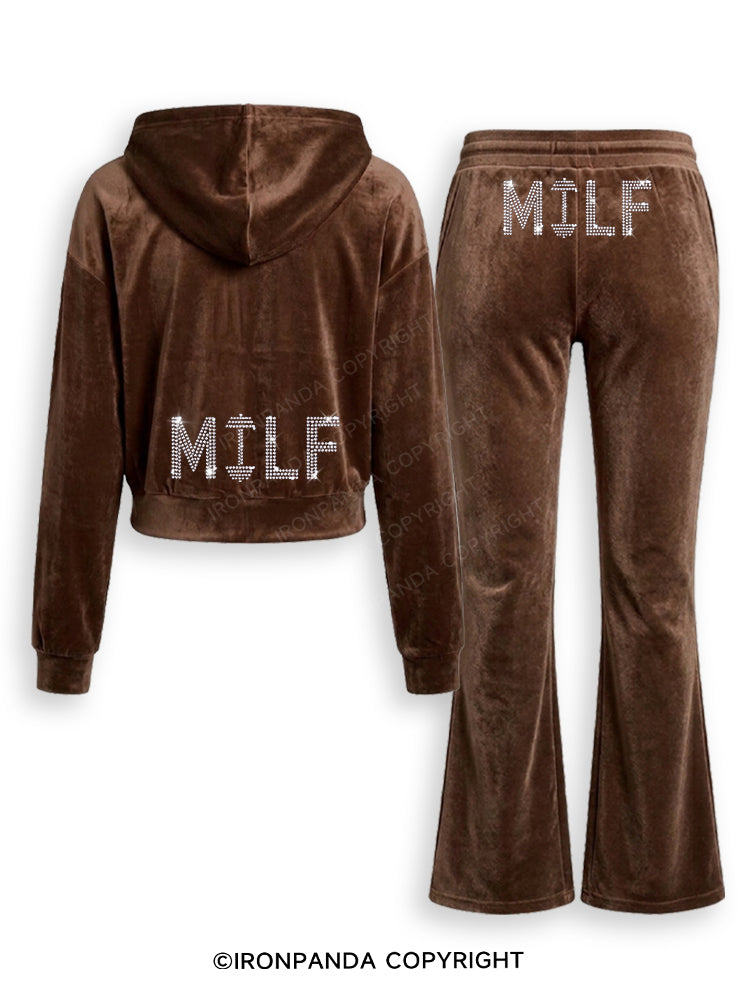 Rhinestone MILF MOM IN LOVE WITH FITNESS Velvet Tracksuit Set