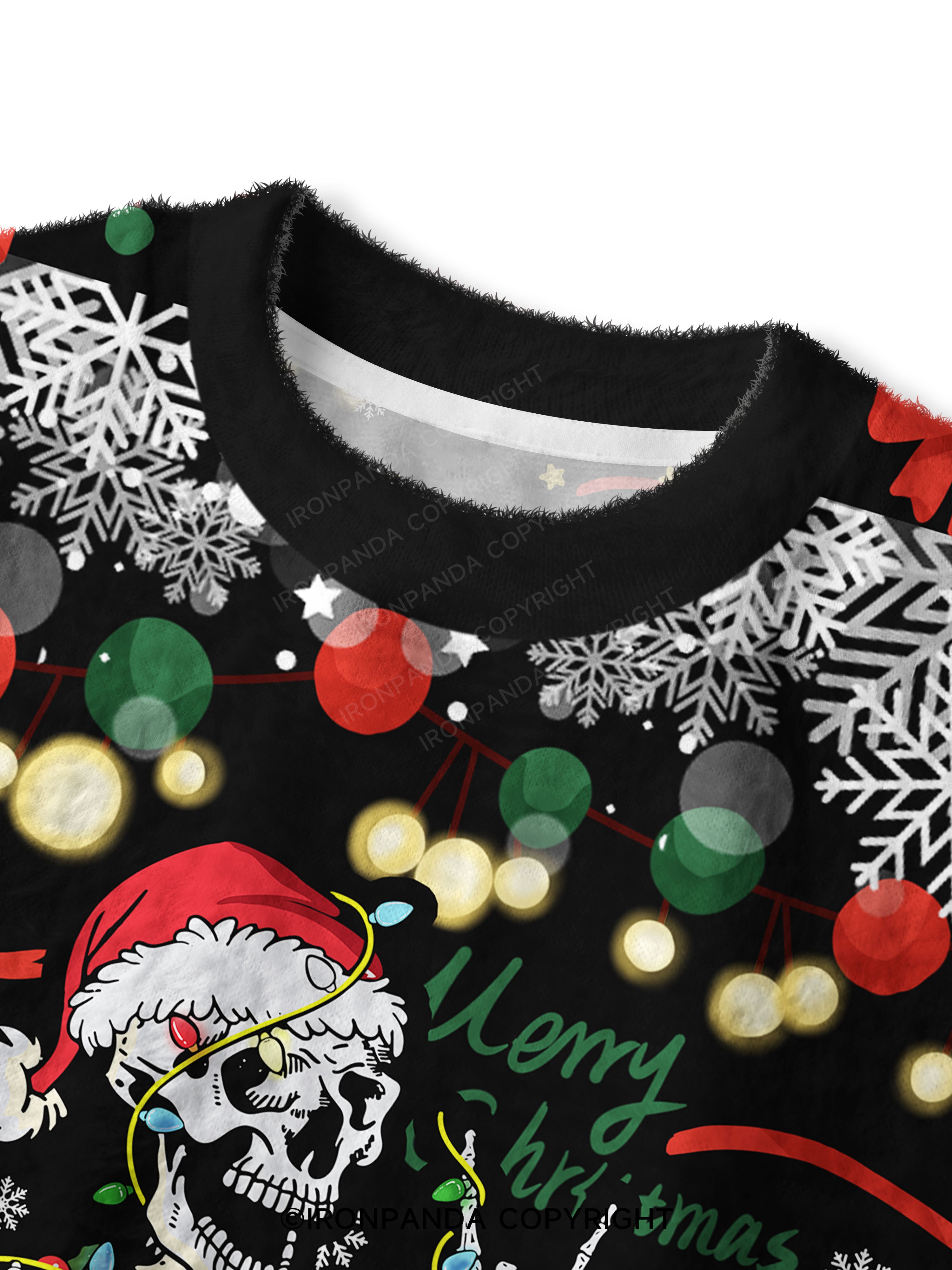 SKELETON WITH CHRISTMAS LIGHTS Fuzzy Fleece Crop Sweater