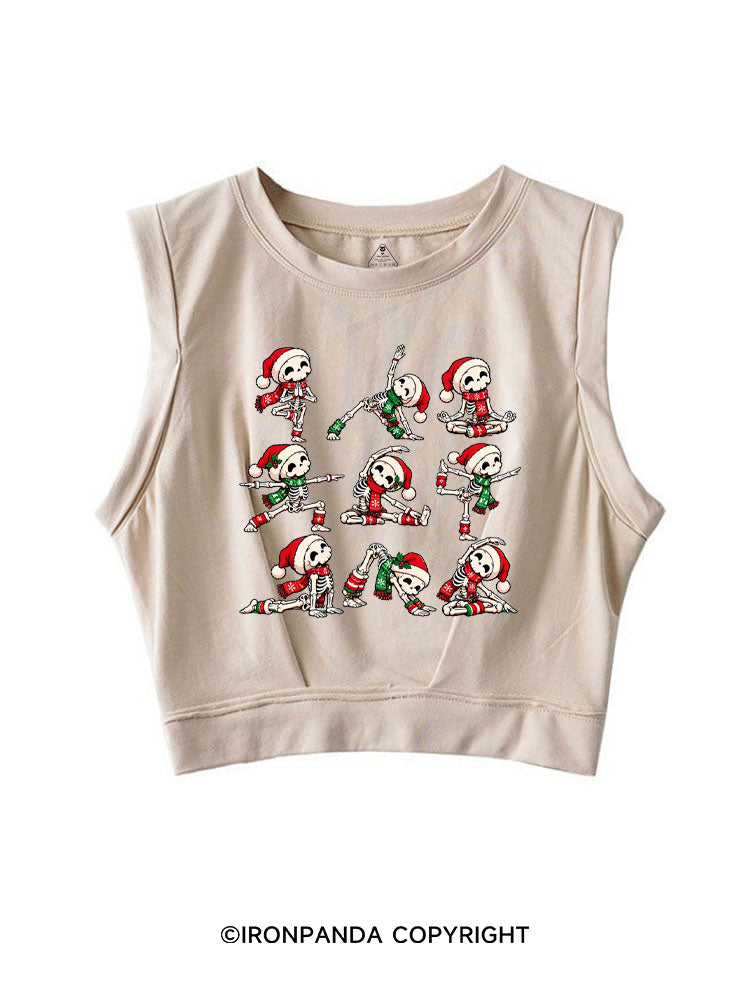 Yoga Skeleton Santa Hat Yogi SLEEVELESS CROP TOPS