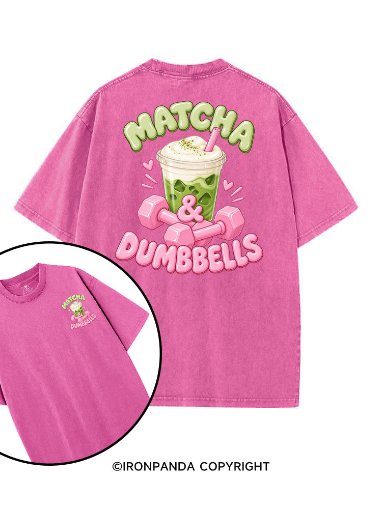 MATCHA & DUMBBELLS MATCHA GYM LOVER printed Gym Shirt