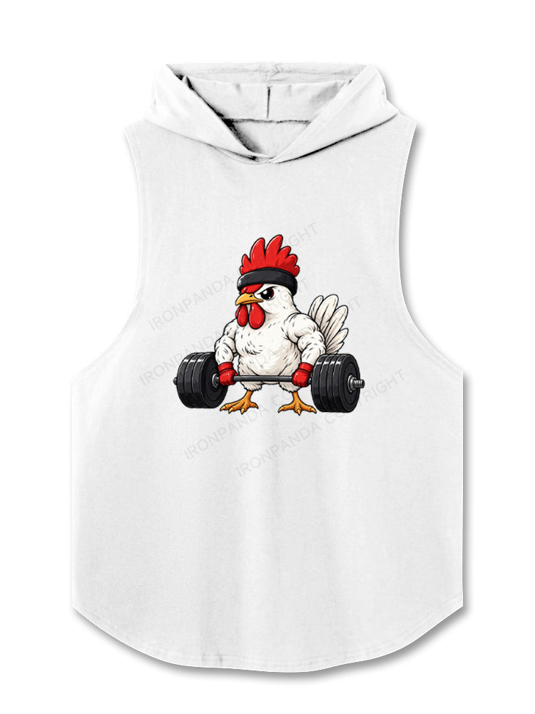 Buff Rooster Weightlifting Funny Chicken Hooded Tank
