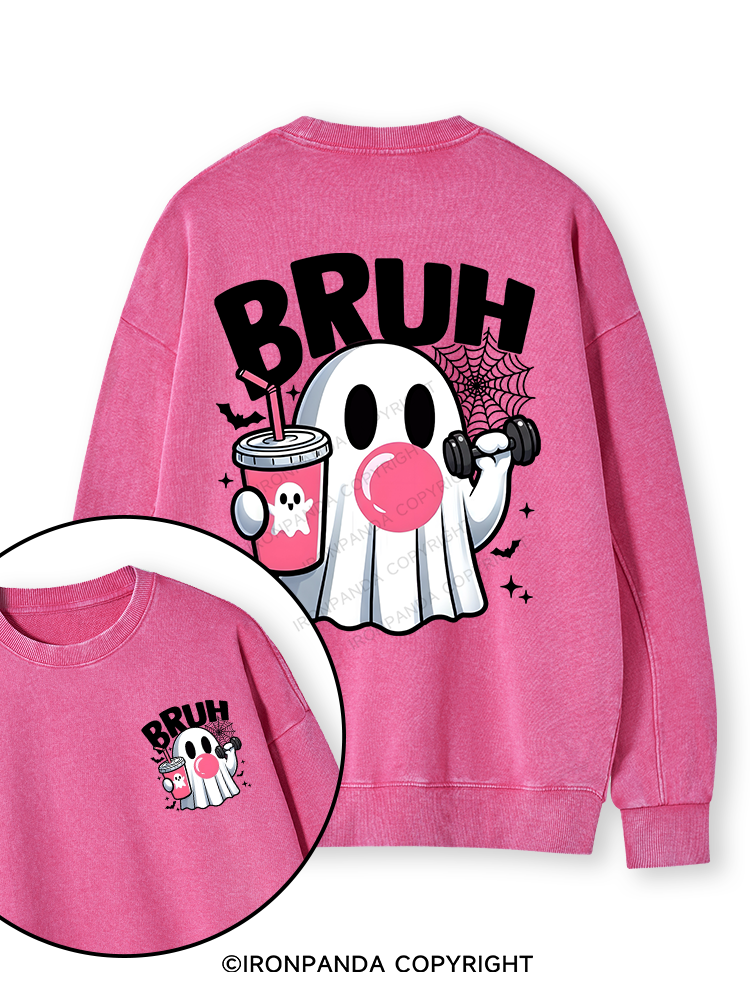 BRUH Double-Sided Printed Washed Sweatshirt