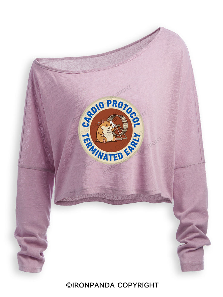 CARDIO PROTOCOL TERMINATED EARLY Off Shoulder Long Sleeve Crop Top