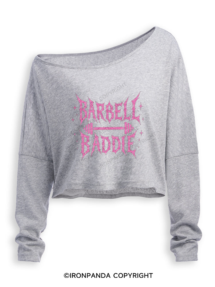 Barbell Baddie Fitness Weightlifting Off Shoulder Long Sleeve Crop Top