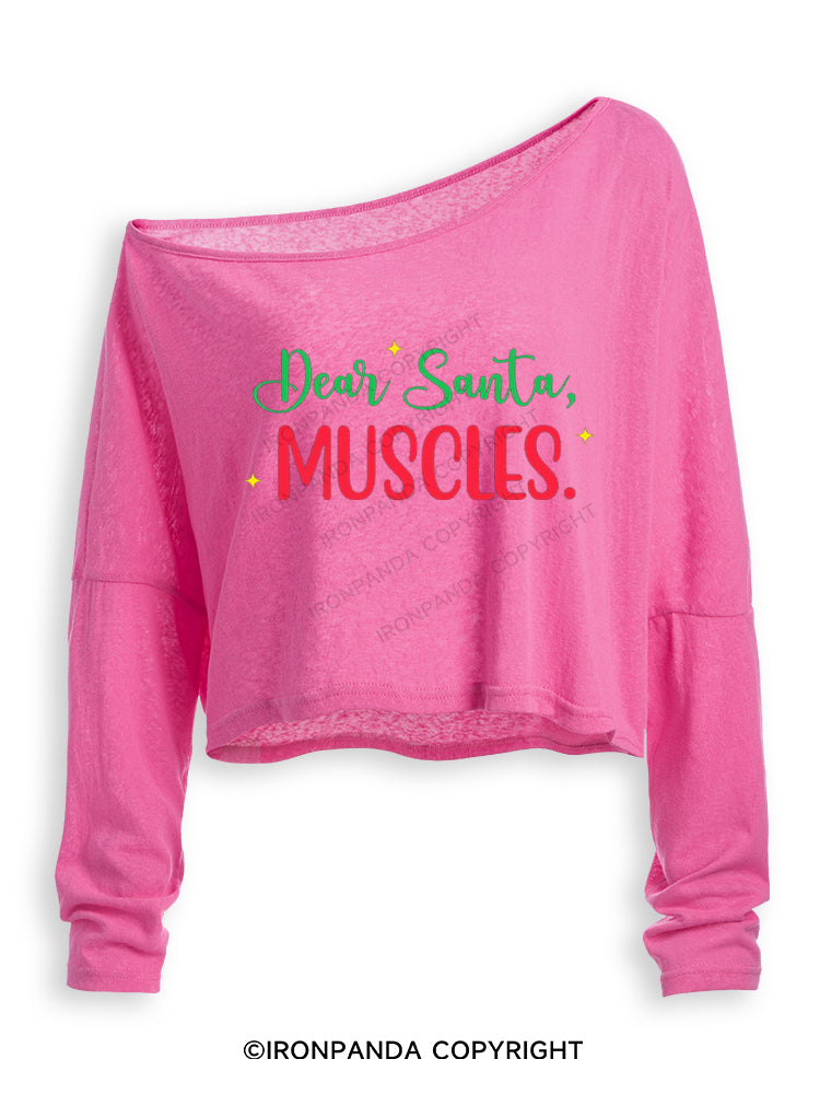Dear Santa Muscles Off Shoulder Long Sleeve Crop Top