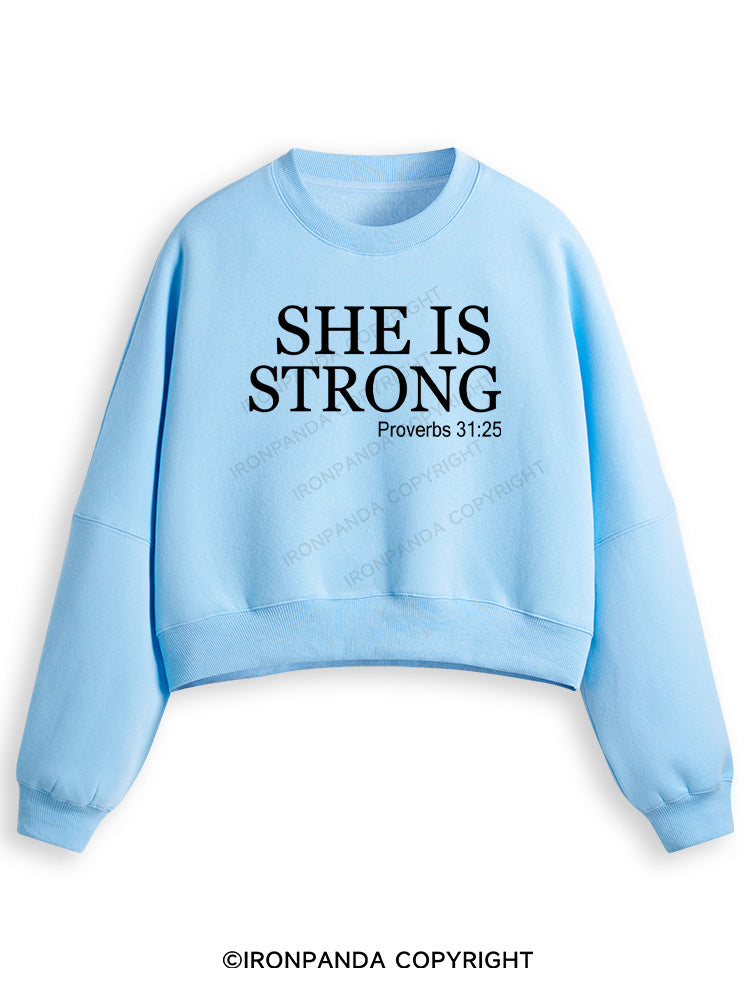 SHE IS STRONG Fleece Crop Sweatshirt