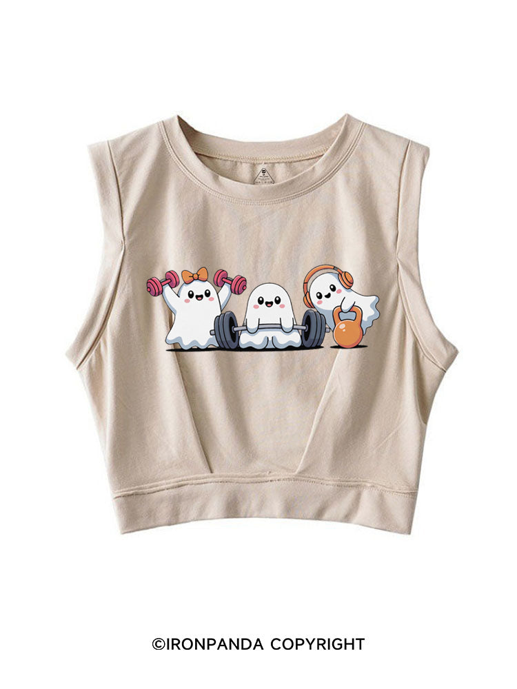 WEIGHTLIFTING SPOOKY FUNNY GYM SLEEVELESS CROP TOPS