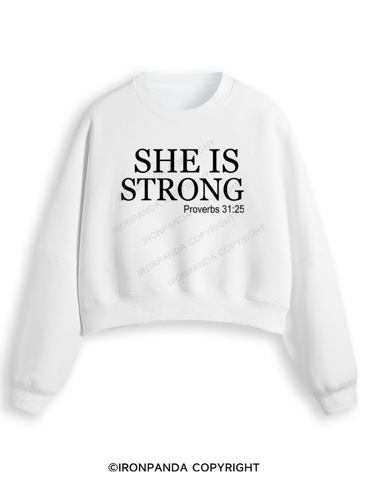 SHE IS STRONG Fleece Crop Sweatshirt