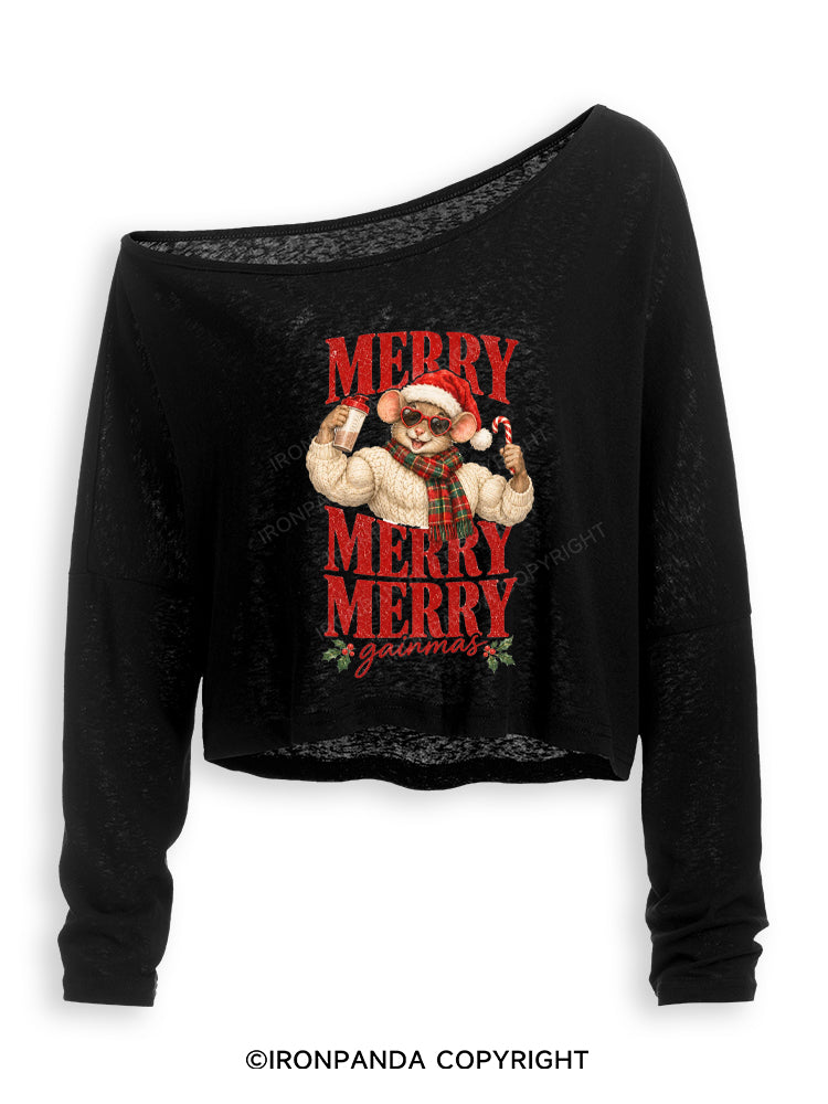 Merry Merry Merry Gainmas Off Shoulder Long Sleeve Crop Top