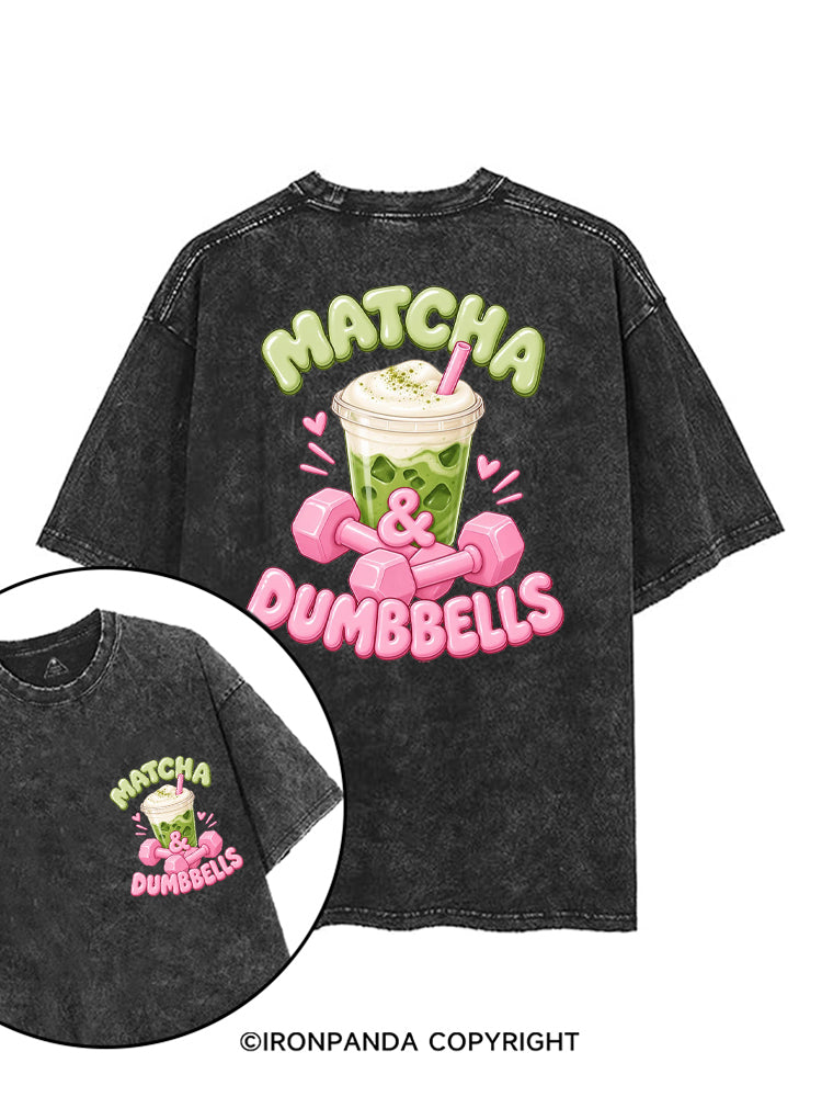 MATCHA & DUMBBELLS MATCHA GYM LOVER printed Gym Shirt
