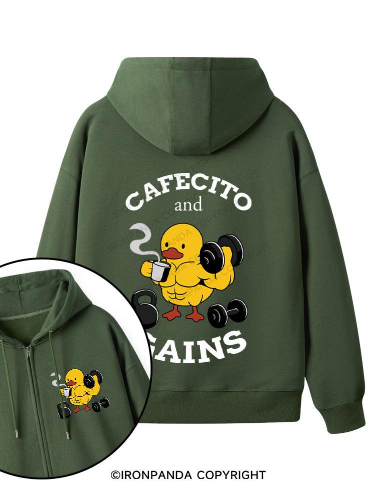 CAFECITO AND GAINS Double-Sided Printed Fleece Zip Up Hoodie