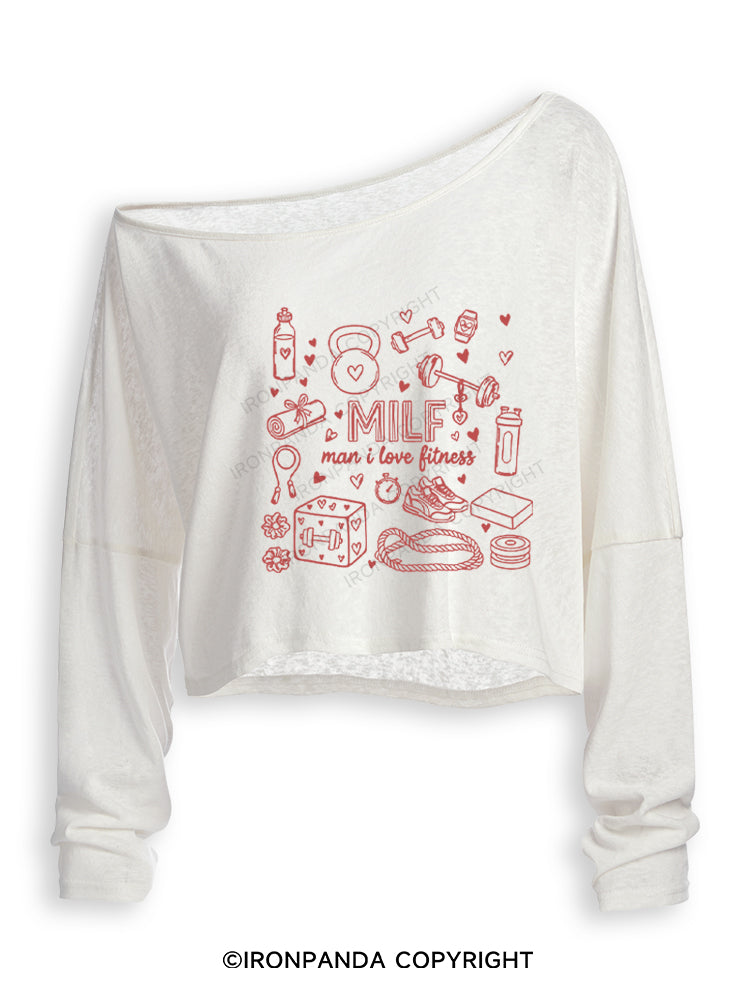 MILF man i love fitness Off Shoulder Long Sleeve Crop Top