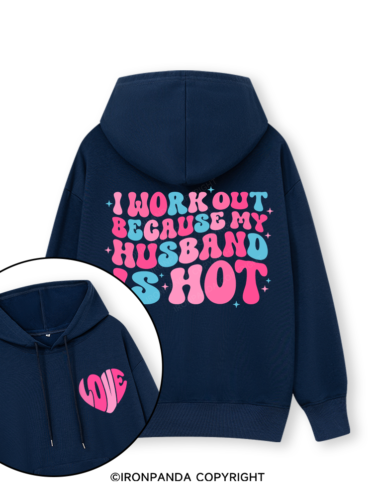 I Work Out Because My Husband is Hot Pink Double-Sided Printed Classic Gym Hoodie