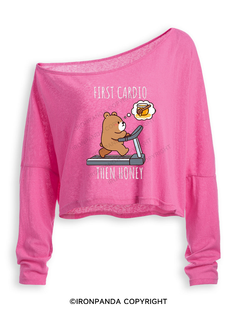 FIRST CARDIO THEN HONEY Off Shoulder Long Sleeve Crop Top