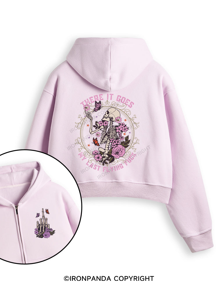 There It Goes My Last Flying Fleece Crop Zip Up Hoodie