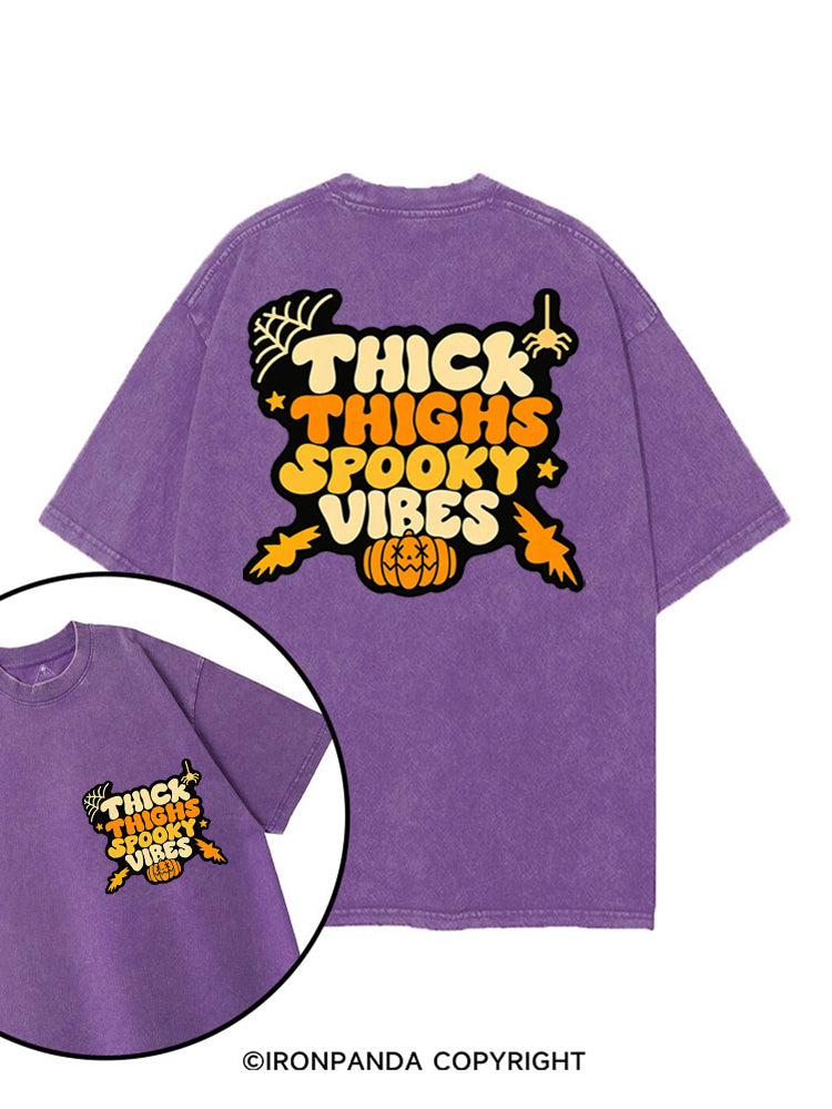 THICK THIGHS SPOOKY VIBES PUMPKIN HALLOWEEN printed Gym Shirt