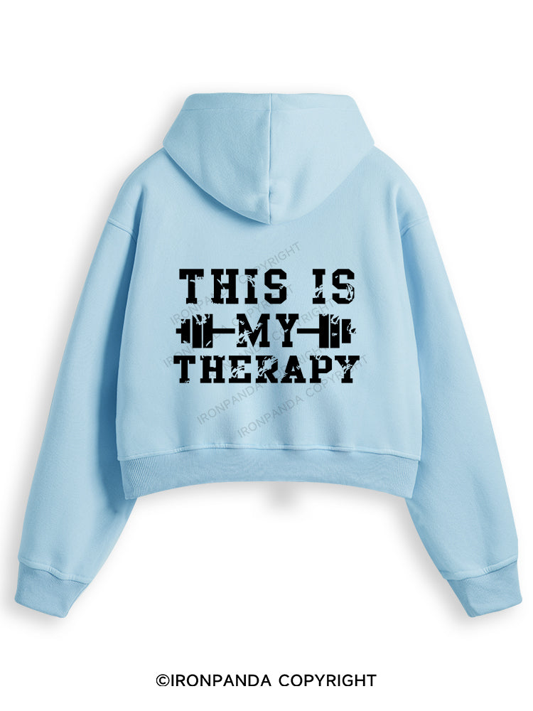 THIS IS MY THERAPY Fleece Crop Zip Up Hoodie