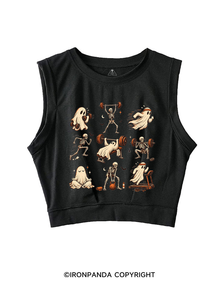 Ghost and Skeleton Workout Spooky Exercise SLEEVELESS CROP TOPS
