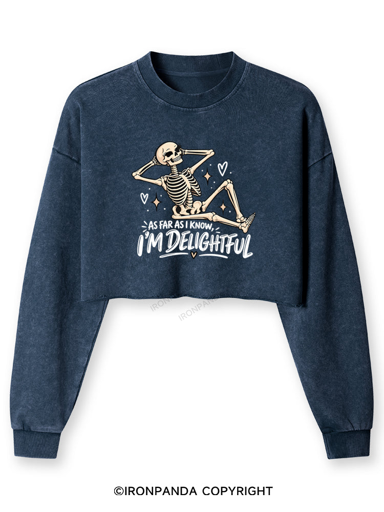 AS FAR AS I KNOW, I'M DELIGHTFUL Washed Long-Sleeve Crop Top