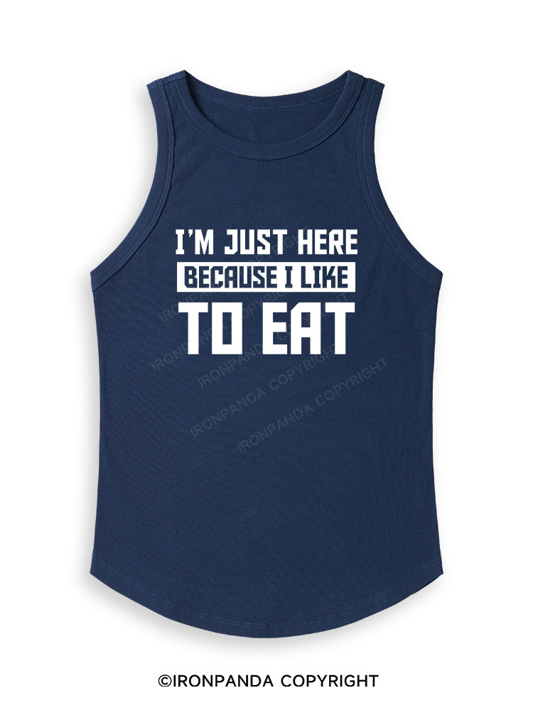 I'M JUST HERE BECAUSE I LIKE TO EAT Fitted Tank Top