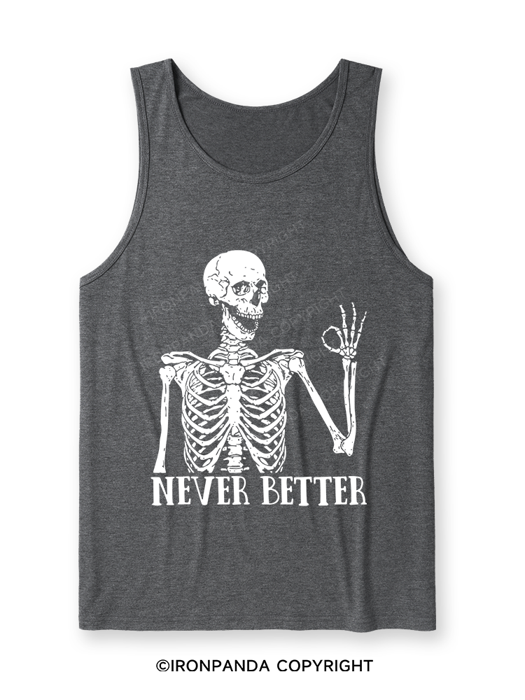 NEVER BETTER SKELETON Ultra Soft Heather Tank