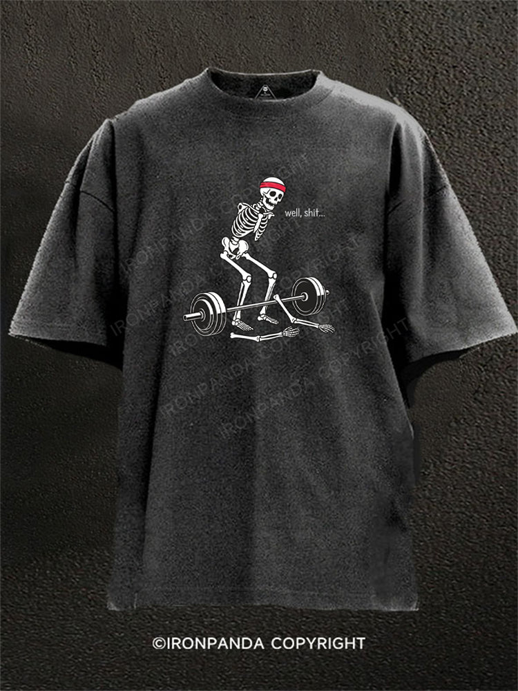 Funny Gym Skeleton Weightlifting Fail Washed Gym Shirt