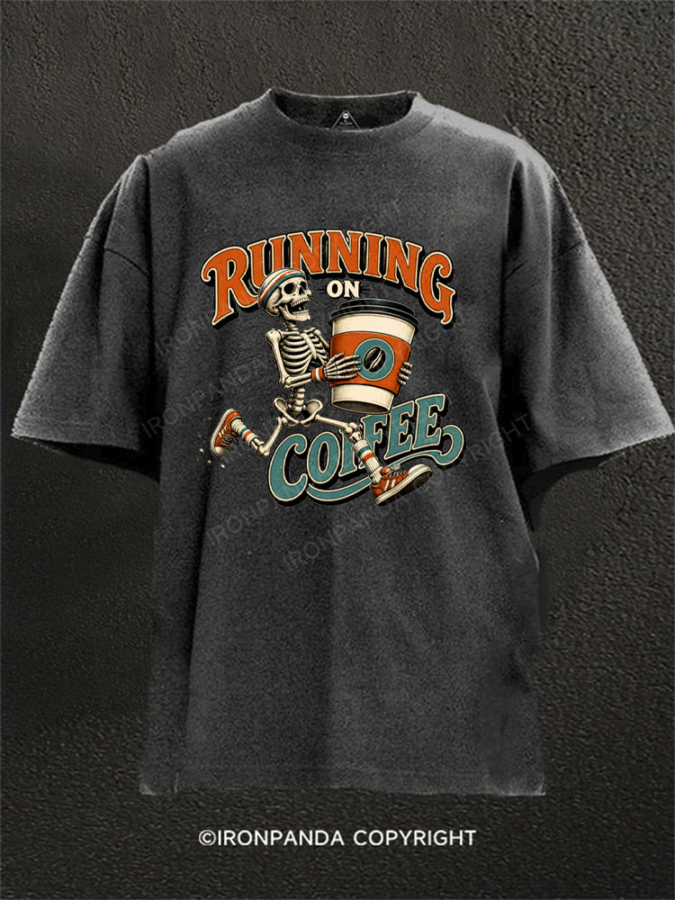 Running on Coffee Skeleton Washed Gym Shirt