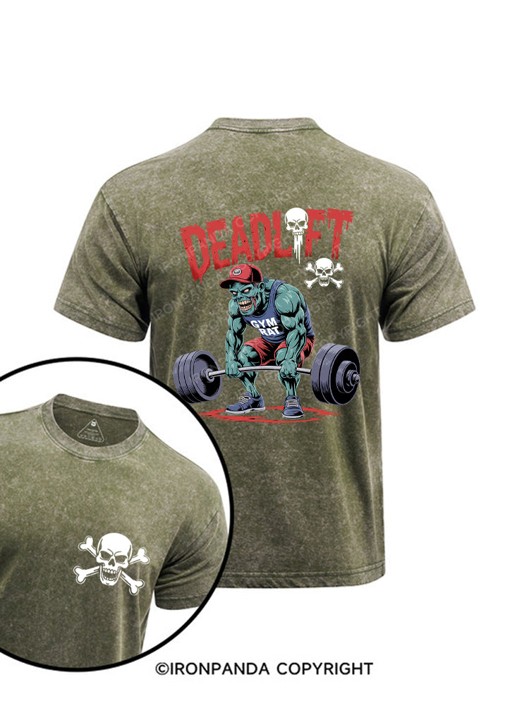 Zombie Funny Deadlift Printed Washed Gym Shirt