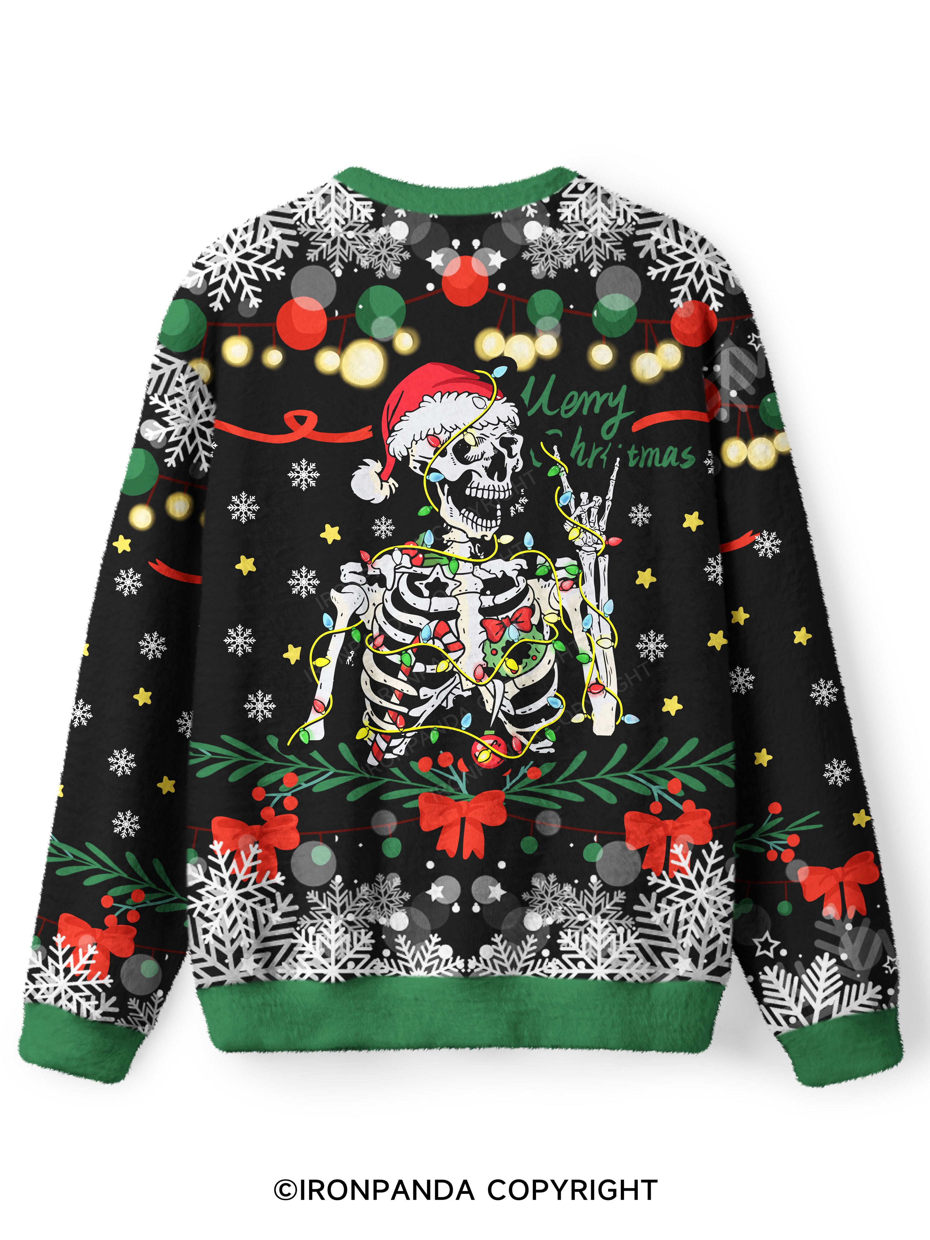 SKELETON WITH CHRISTMAS LIGHTS Ugly Fuzzy Fleece Sweater
