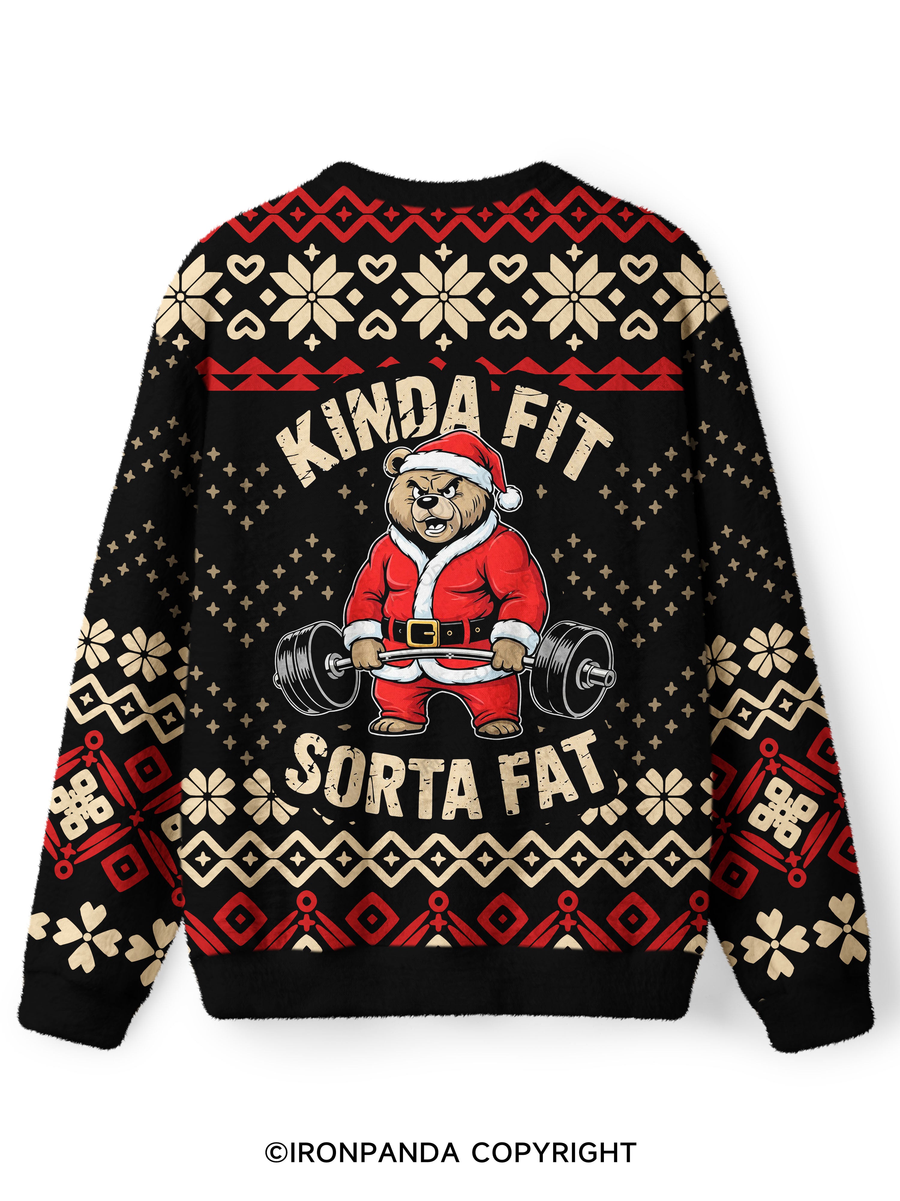 KINDA FIT SORTA FAT CHRISTMAS BEAR Ugly Fuzzy Fleece Sweater