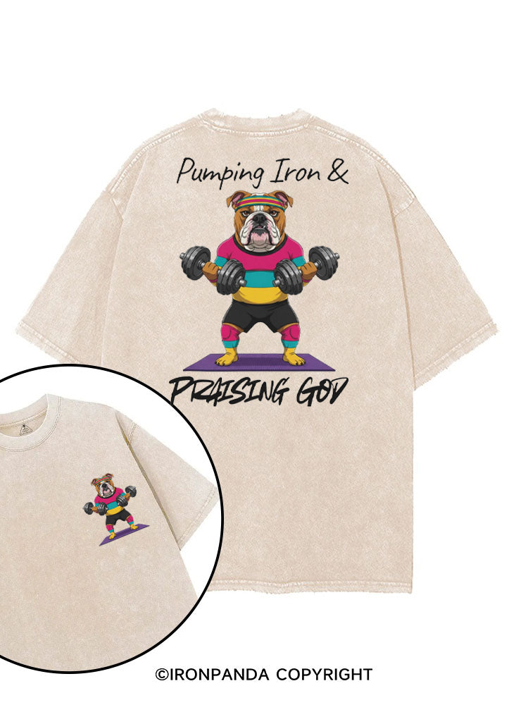 Pumping Iron and Praising God printed Gym Shirt