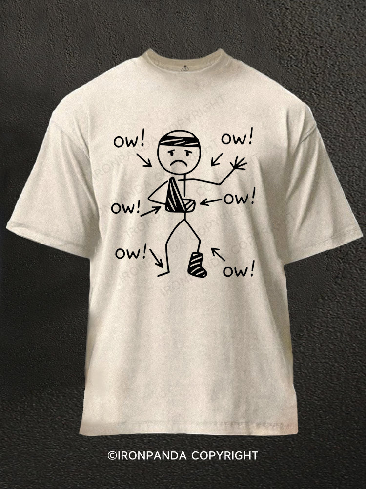 Funny Meme Ow Ow Ow Everything Hurts Washed Gym Shirt