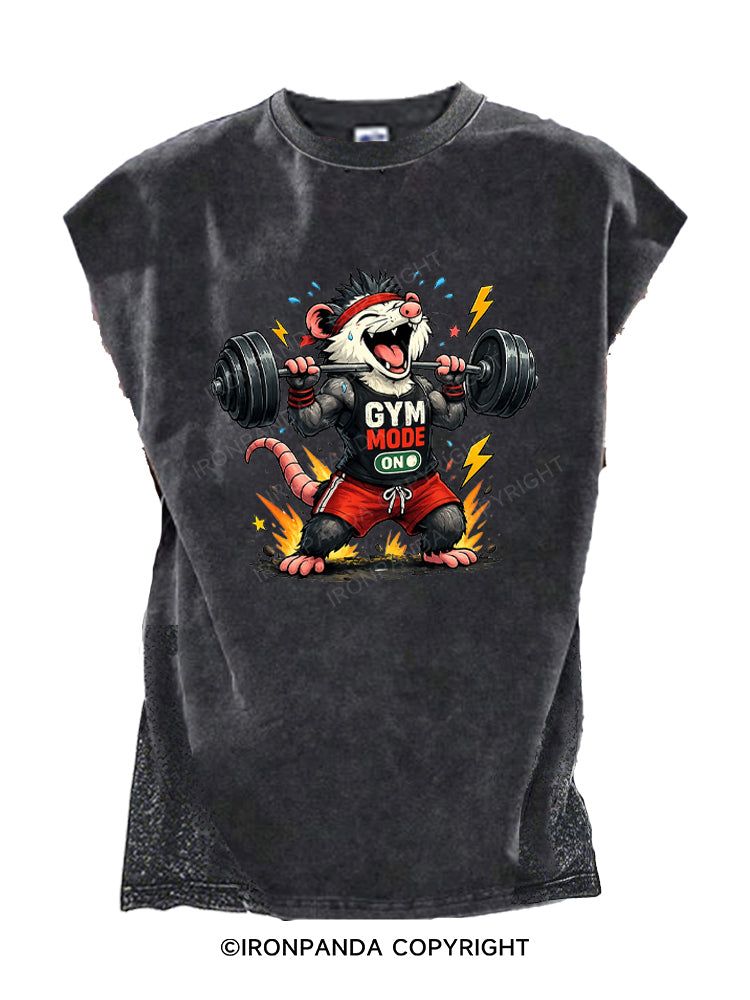 Crazy Workout Animal Gym Mode Funny Opossum Cut Off Tank