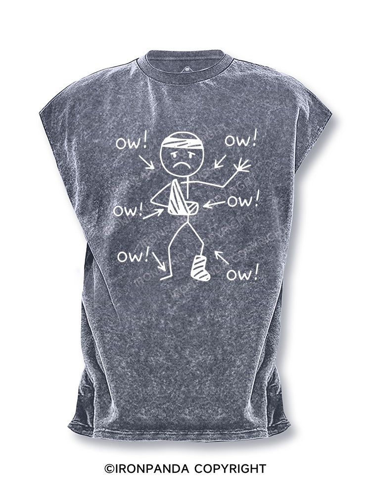 Funny Meme Ow Ow Ow Everything Hurts Cut Off Tank