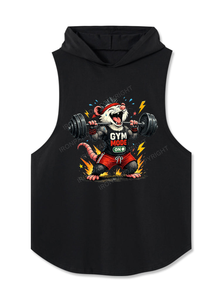 Crazy Workout Animal Gym Mode Funny Opossum Hooded Tank