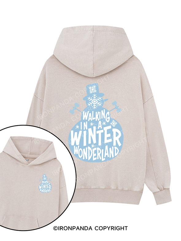 WALKING IN A WINTER WONDERLAND Printed Washed Gym Hoodie