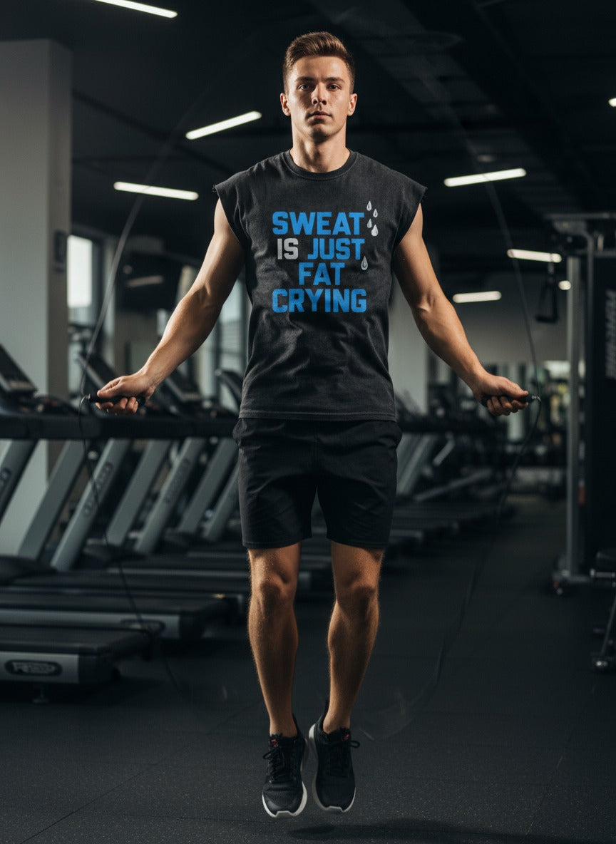 SWEAT IS JUST FAT CRYING Cut Off Tank