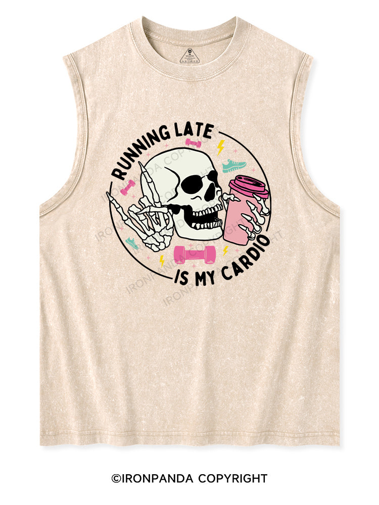 RUNNING LATE IS MY CARDIO Washed Tank