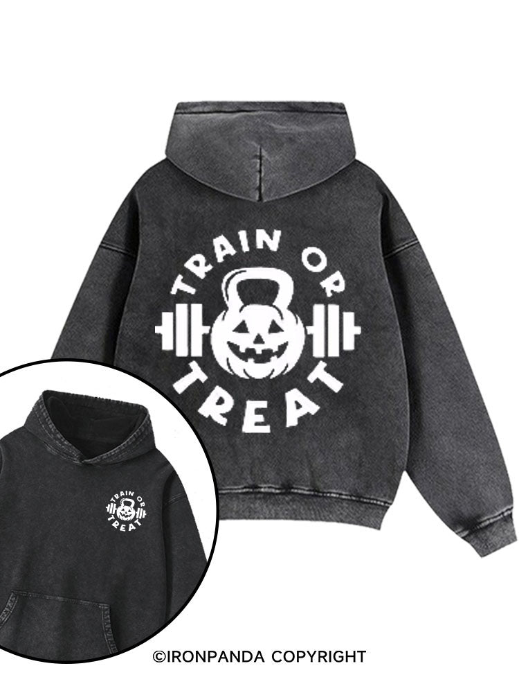 Trick Or Train Printed Washed Gym Hoodie
