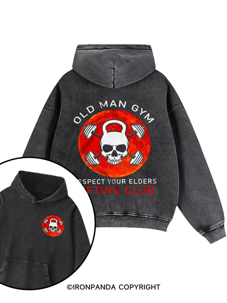 Old Man Gym Lifting Club Printed Washed Gym Hoodie