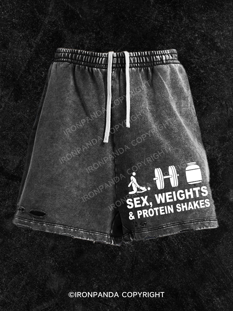 SEX WEIGHTS & PROTEIN SHAKES Washed Gym Shorts