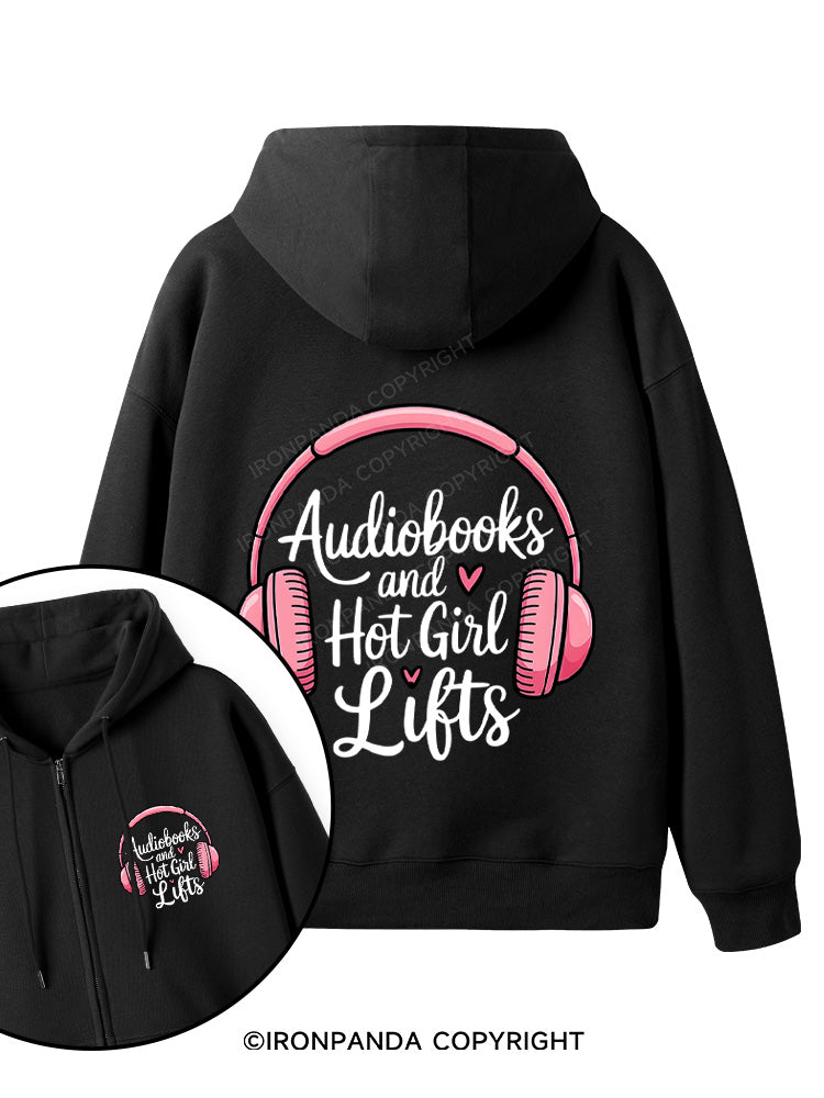 AUDIOBOOKS AND HOT GIRL LIFTS Double-Sided Printed Fleece Zip Up Hoodie