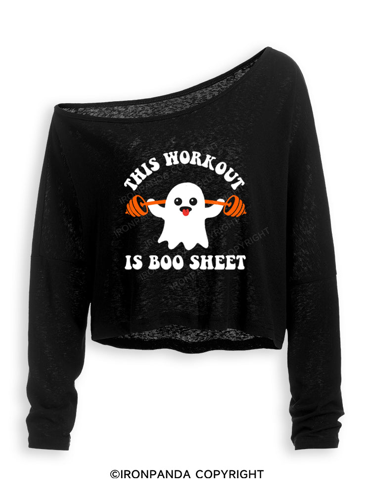 THIS WORKOUT IS BOO SHEET HALLOWEEN GHOST Off Shoulder Long Sleeve Crop Top
