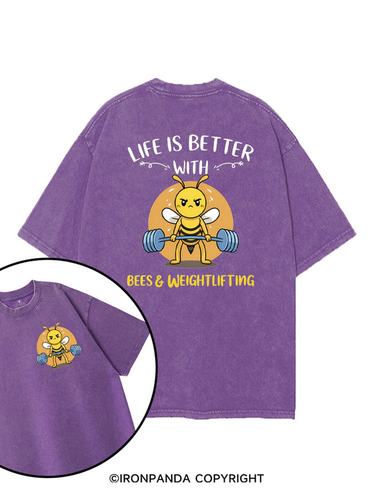 Life Is Better With Bees Weightlifting printed Gym Shirt